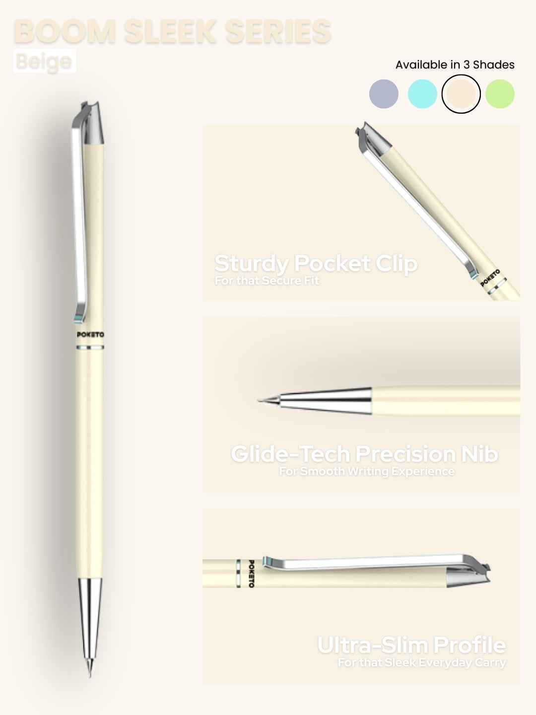 Boom Sleek Metallic Ball Pen - Beige