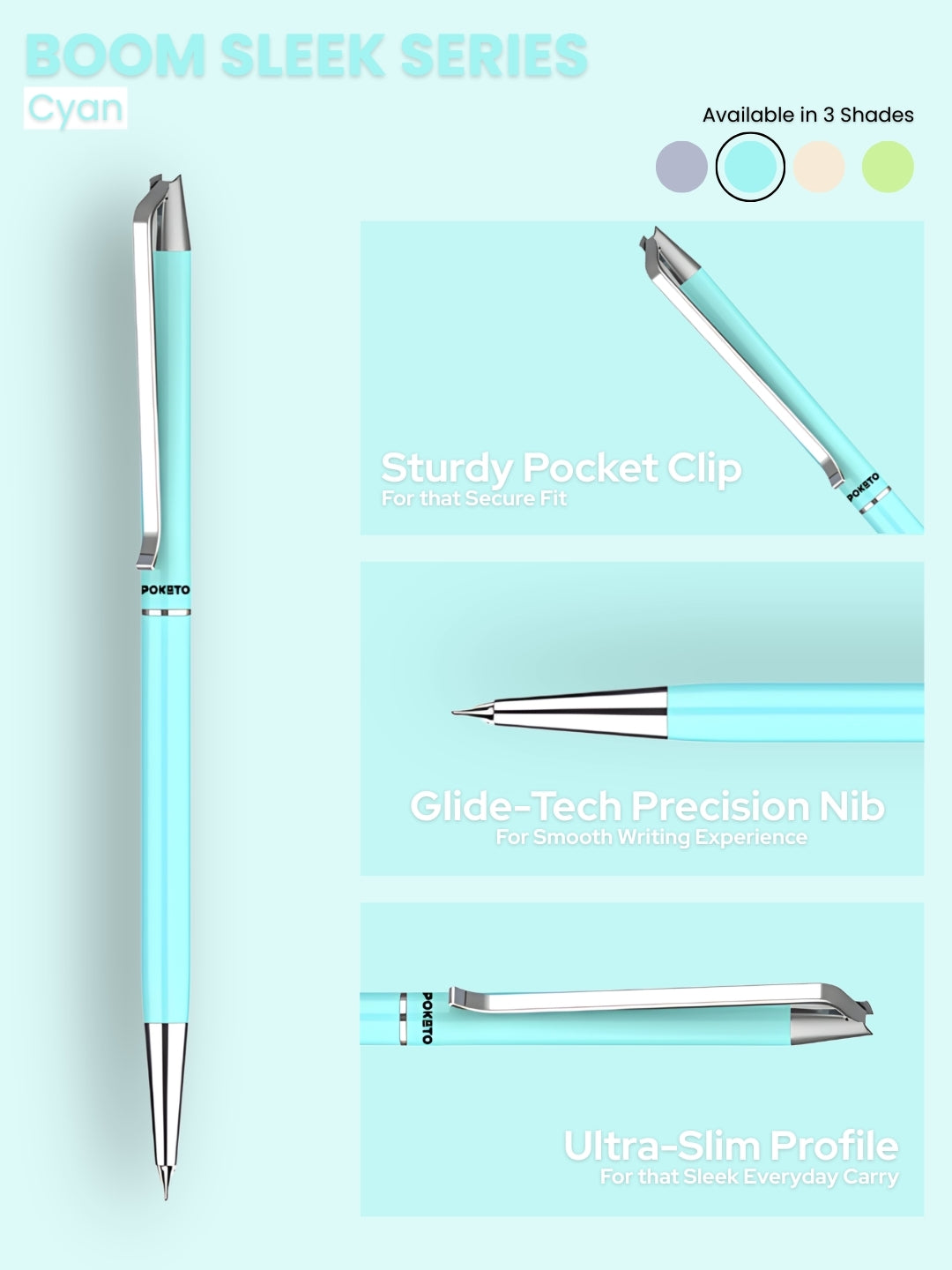 Boom Sleek Metallic Ball Pen - Cyan