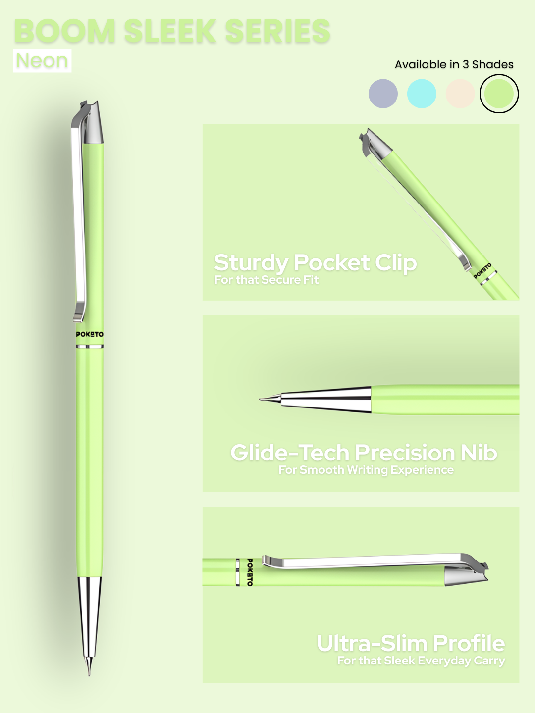 Boom Sleek Metallic Ball Pen - Neon