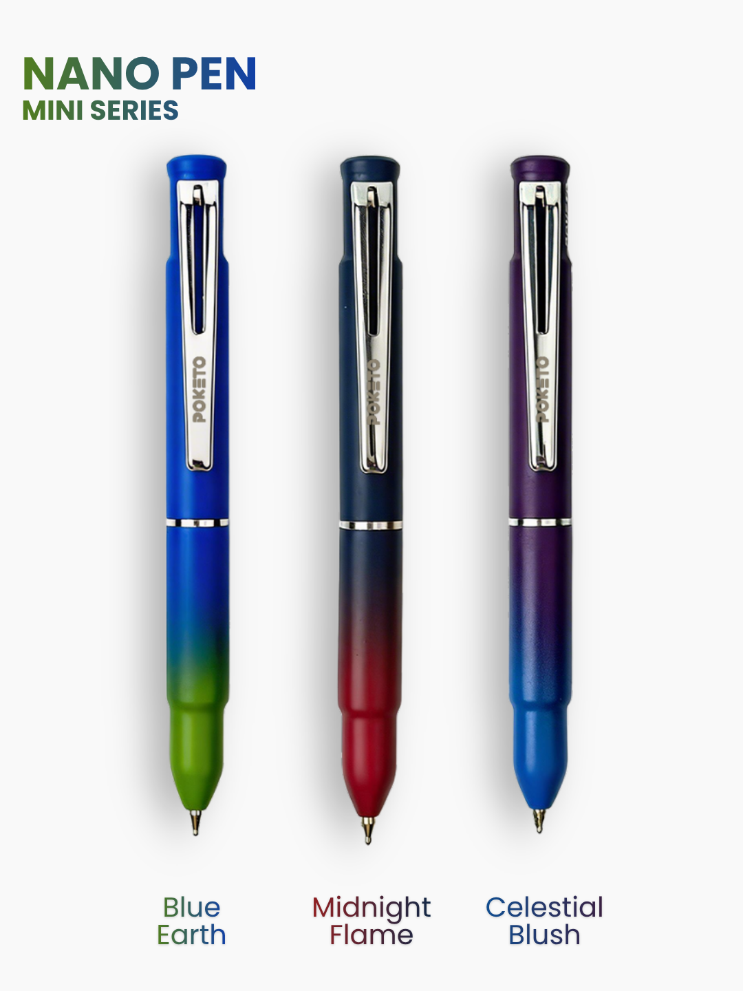 Poketo Nano Ombre Dual Shade Ball Pen - World's Smallest Pocket Size Ball Pen (Pack of 3)
