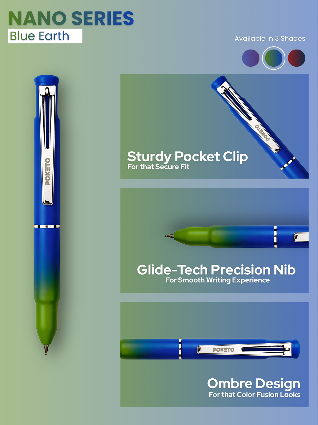 Poketo Nano Solid & Ombre Ball Pen - World's Smallest Pocket Size Ball Pen (Pack of 5)