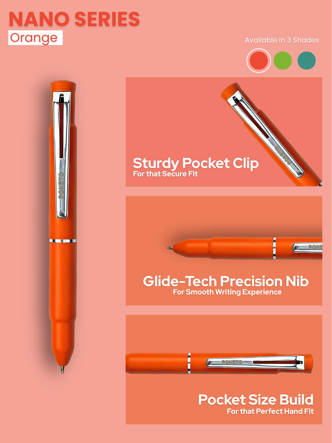 Poketo Nano Solid & Ombre Ball Pen - World's Smallest Pocket Size Ball Pen (Pack of 5)