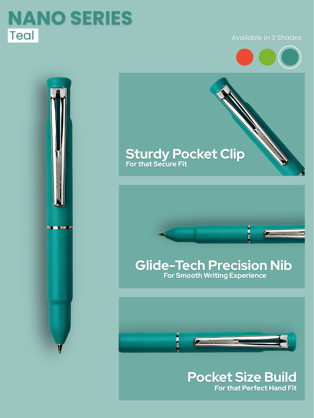 Poketo Nano Solid & Ombre Ball Pen - World's Smallest Pocket Size Ball Pen (Pack of 5)