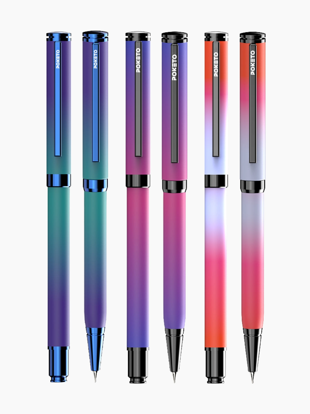 Poketo Ombre Dual Shade Metallic Roller & Ball Pen Set (6 Pens)