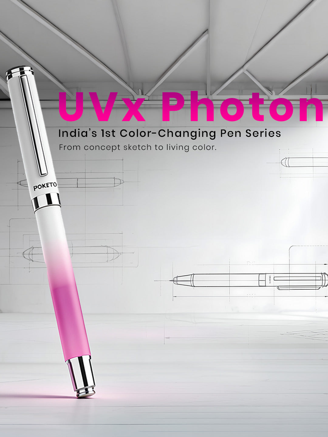 UVx Photon - India's 1st Color Changing Metallic Roller & Ball Pen Set - White & Blue
