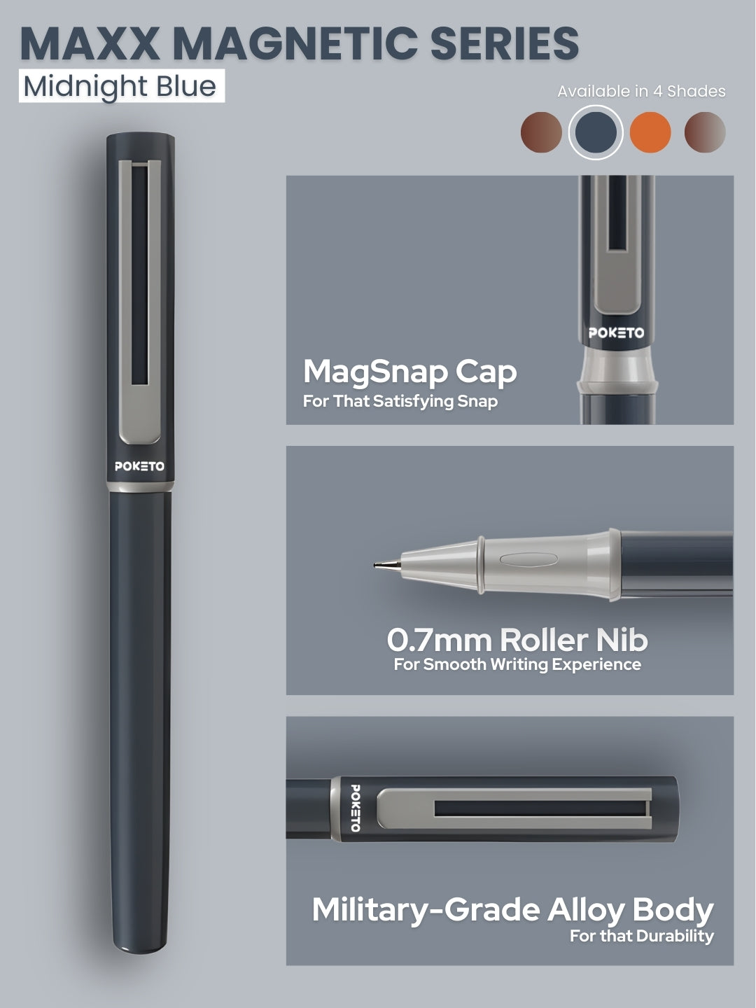 Maxx Magnetic Metallic Roller Pen – Midnight Blue