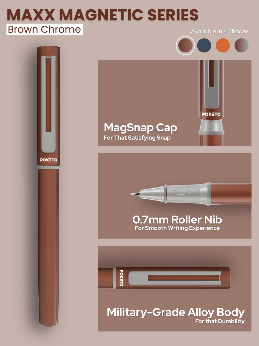 Maxx Magnetic Metallic Roller Pen – Brown Chrome
