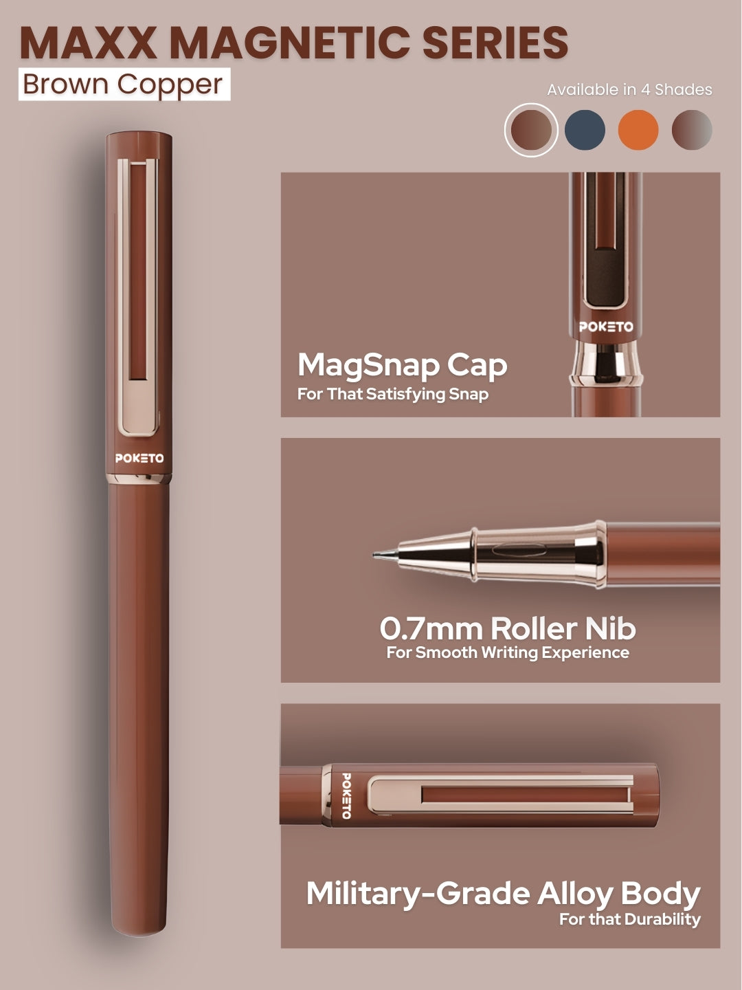 Maxx Magnetic Metallic Roller Pen – Brown Copper
