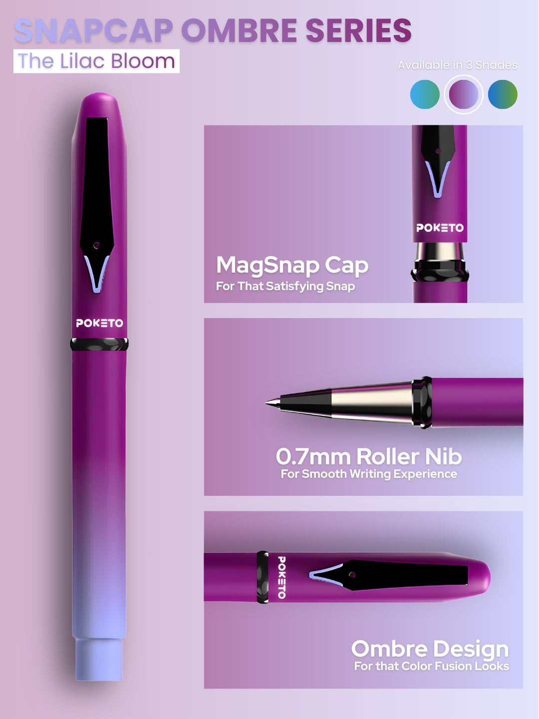 The Lilac Bloom SnapCap Ombre Roller Pen