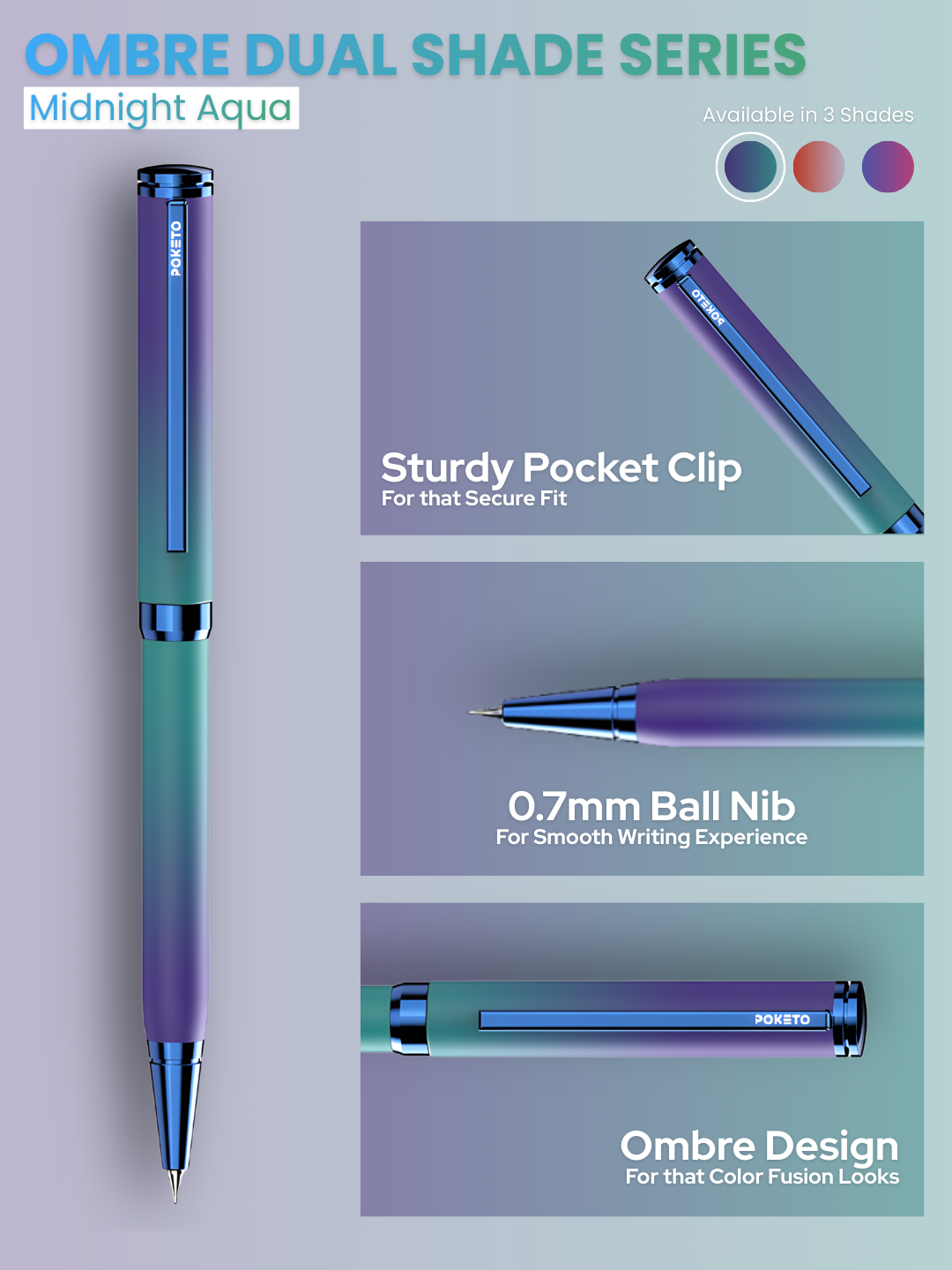 Poketo Ombre Dual Shade Metallic Ball Pen - Midnight Aqua