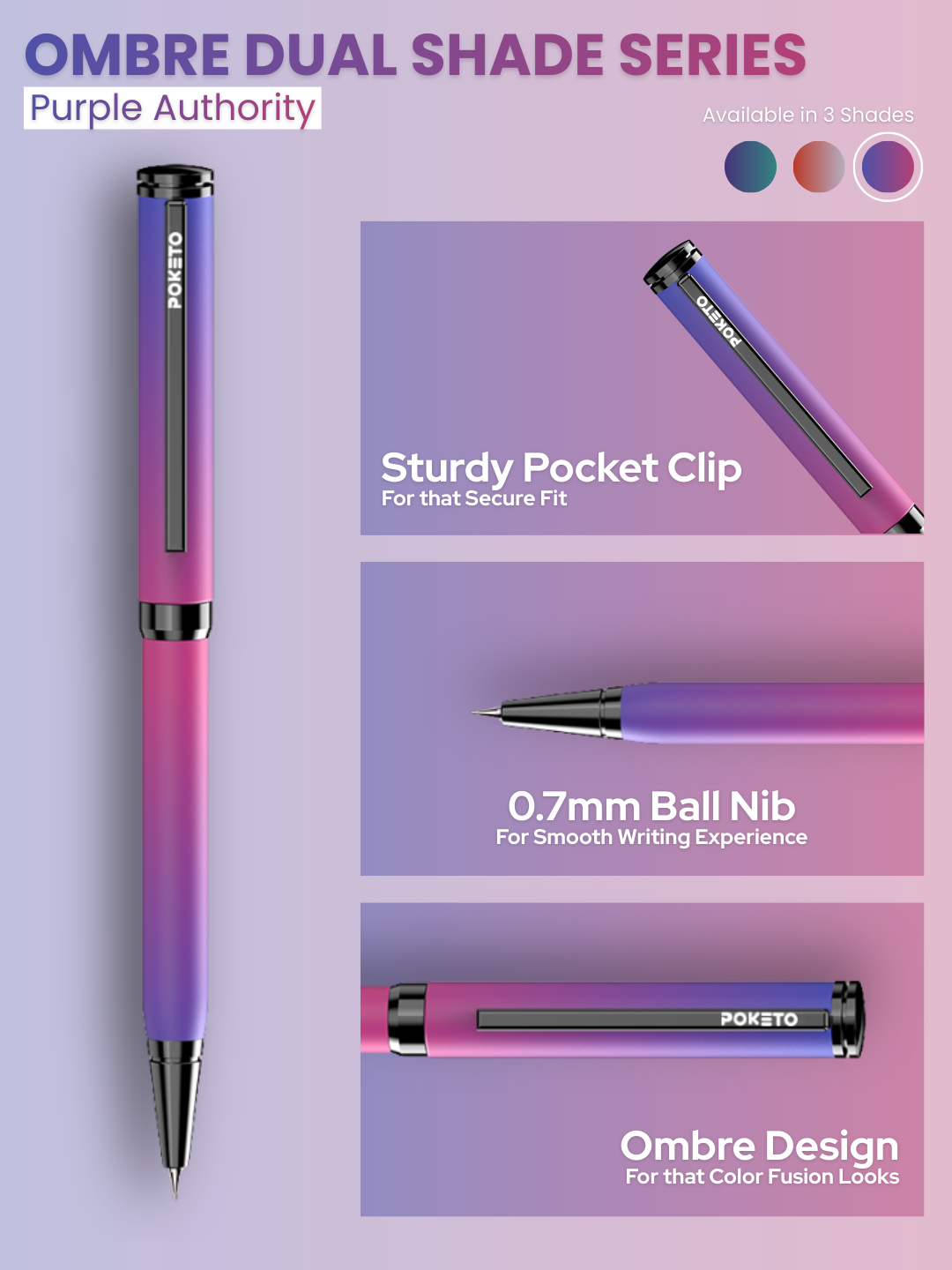 Poketo Ombre Dual Shade Metallic Ball Pen - Purple Authority