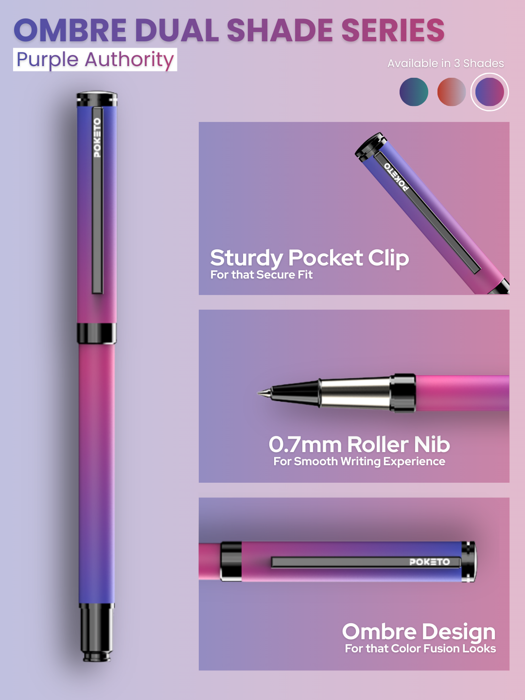Poketo Ombre Dual Shade Metallic Roller Pen - Purple Authority