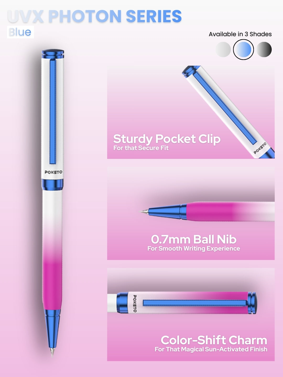 UVx Photon - India's 1st Color Changing Metallic Roller & Ball Pen Set - White & Blue