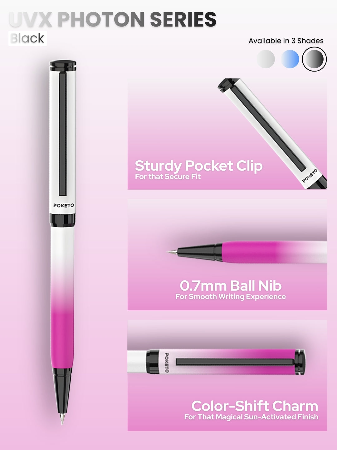 UVx Photon - India's 1st Color Changing Metallic Roller & Ball Pen Set - White & Black