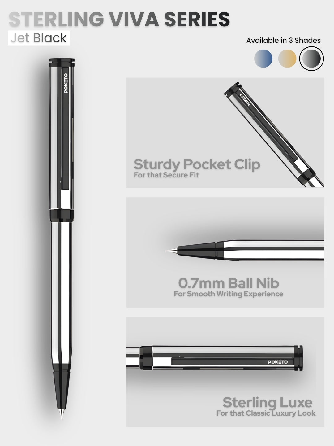 Sterling Viva Premium Metallic Plated Ball Pen – Jet Black