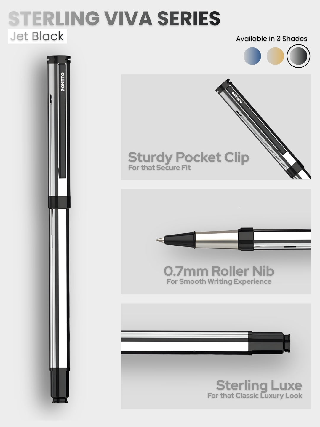 Sterling Viva Premium Metallic Plated Roller Pen – Jet Black