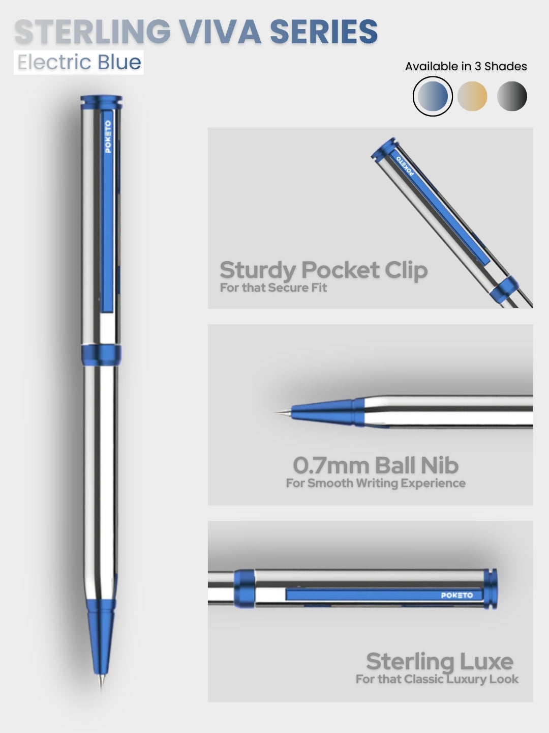 Sterling Viva Premium Metallic Plated Ball Pen – Electric Blue