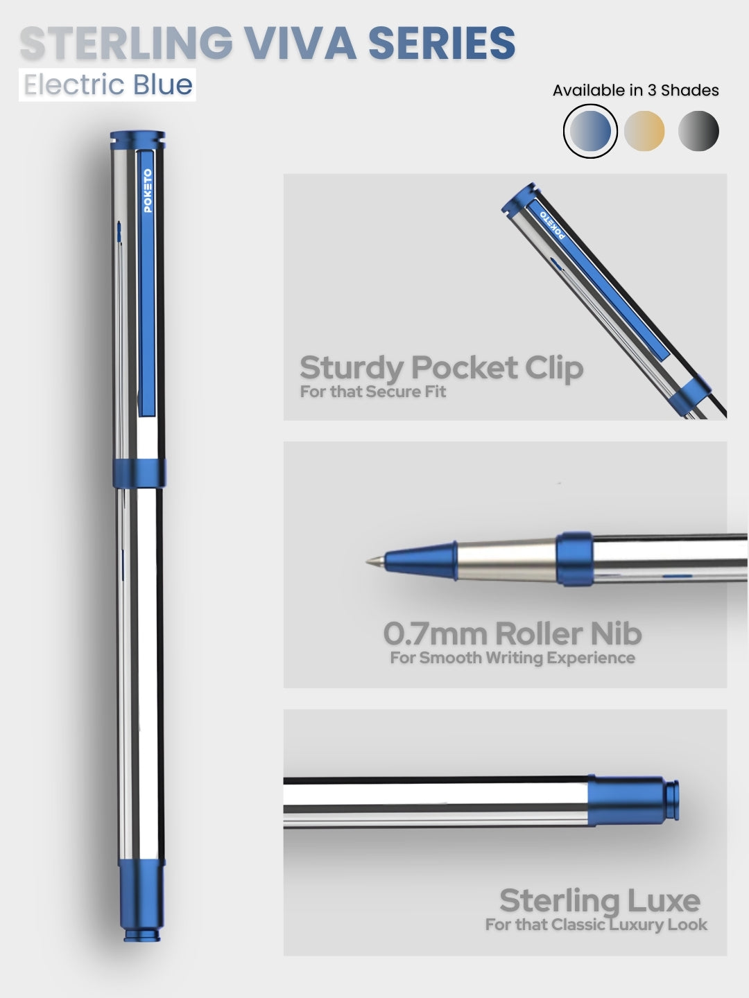 Sterling Viva Premium Metallic Plated Roller Pen – Electric Blue