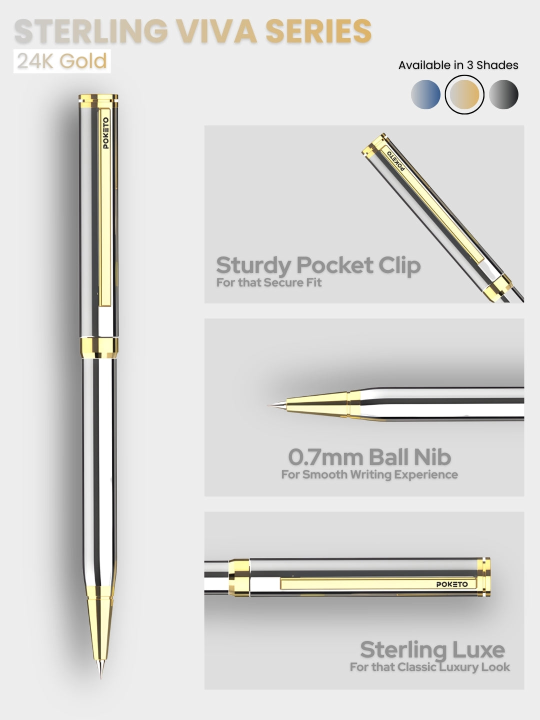 Sterling Viva Premium Metallic Plated Ball Pen – 24k Gold