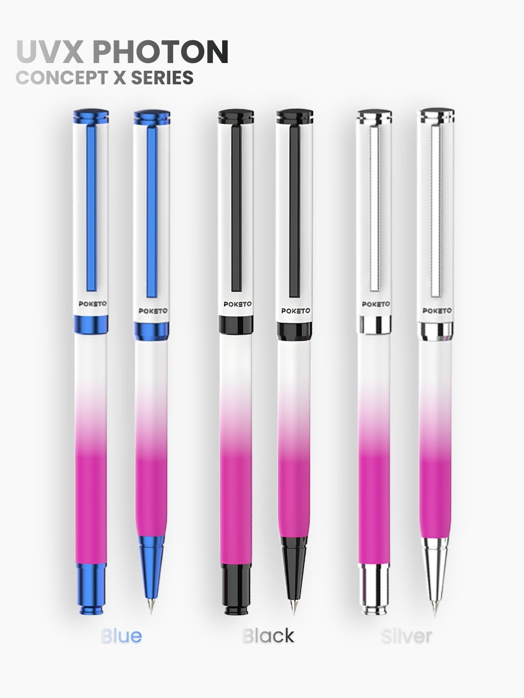 UVx Photon - India's 1st Color Changing Metallic Roller & Ball Pen Set - White & Blue